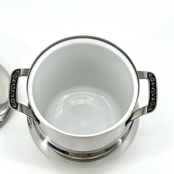 Oneida Custom 18/8 Stainless Ice Bucket MCM Ornate Floral Trim with Black Inlay - Picture 8 of 14